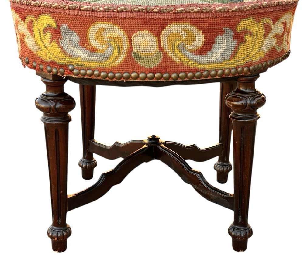Antique Stool with Needlepoint Floral