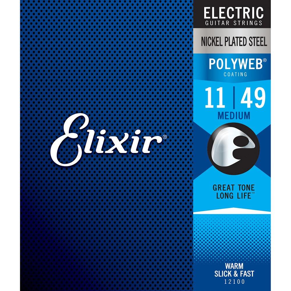 Elixir 12100 Polyweb Coating NPS Electric Guitar Strings, Medium (11-49)