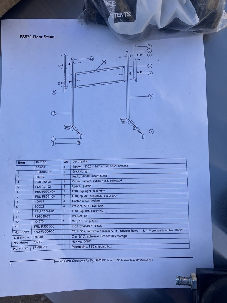 FS570 Floor Stand for SMART Board 500 Interactive Whiteboards