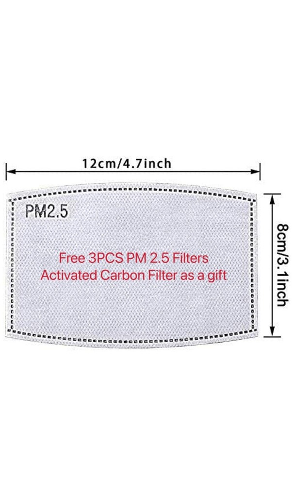 3PCS 3 Layers Face Cloth Mask Reusable Washable Adjustable With 3pc PM2.5 Filter
