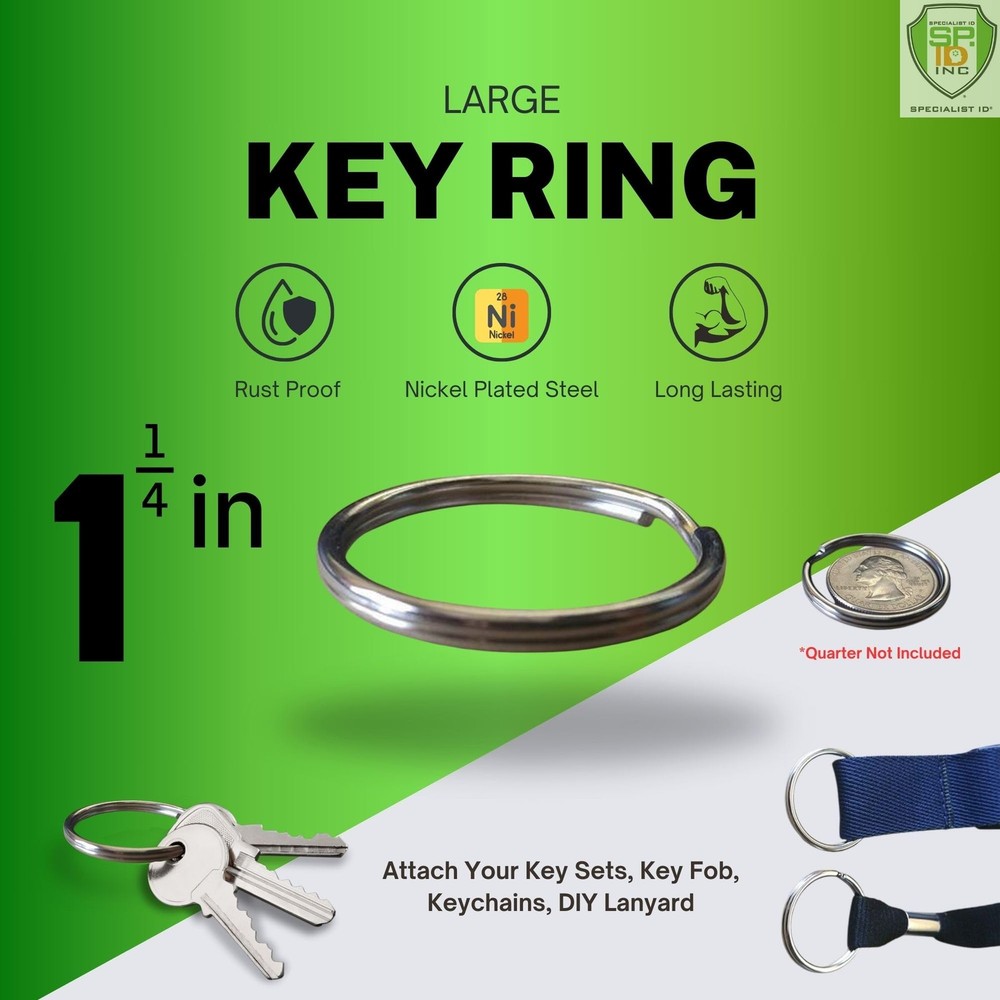 Specialist ID Bulk 100 Pack - Extra Large Key Rings - 100 Pack, Silver Tone