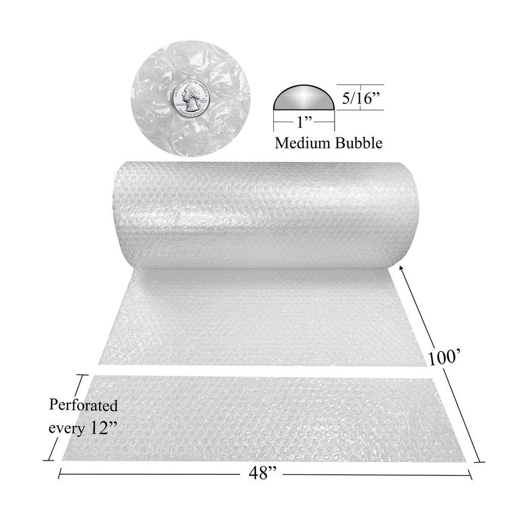 UBMOVE Medium Bubble Cushioning Roll 48" Wide x 100 ft - Medium Bubbles 5/16"