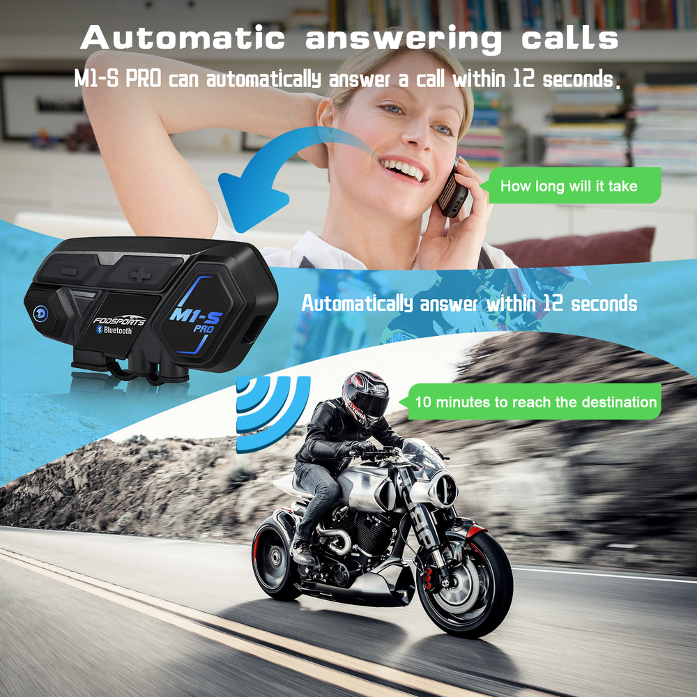 M1-S PRO Intercom Motorcycle Bluetooth Headset Helmet Interphone 8 Riders 2000M