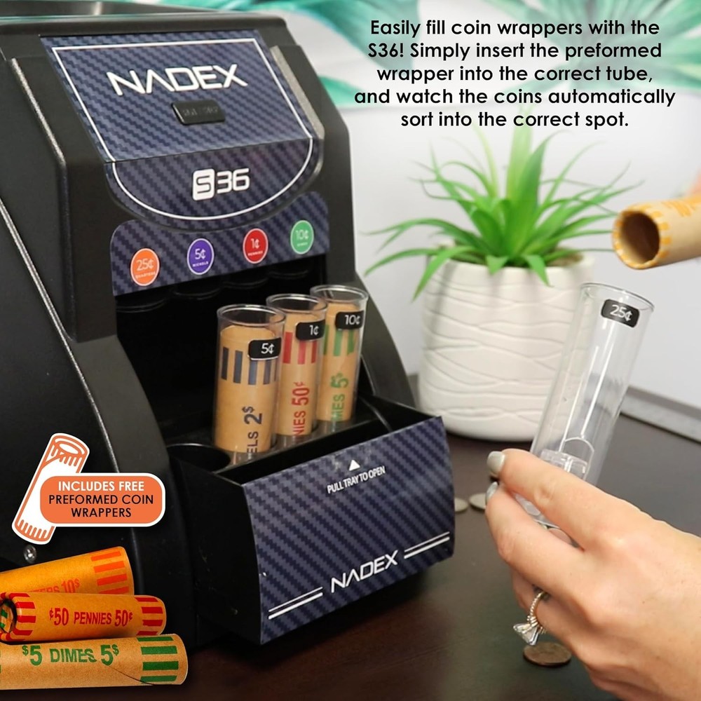 Compact 36S Automatic Coin Sorter - Fast Sorting with Overflow Tray Included