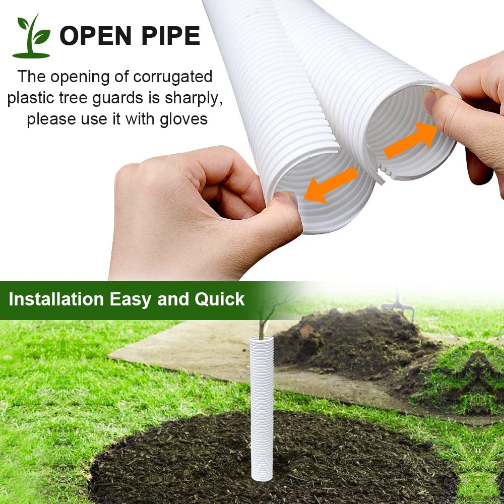 Corrugated Tree Guards, 7pcs Rigid PP Trunk Protectors, Bark White