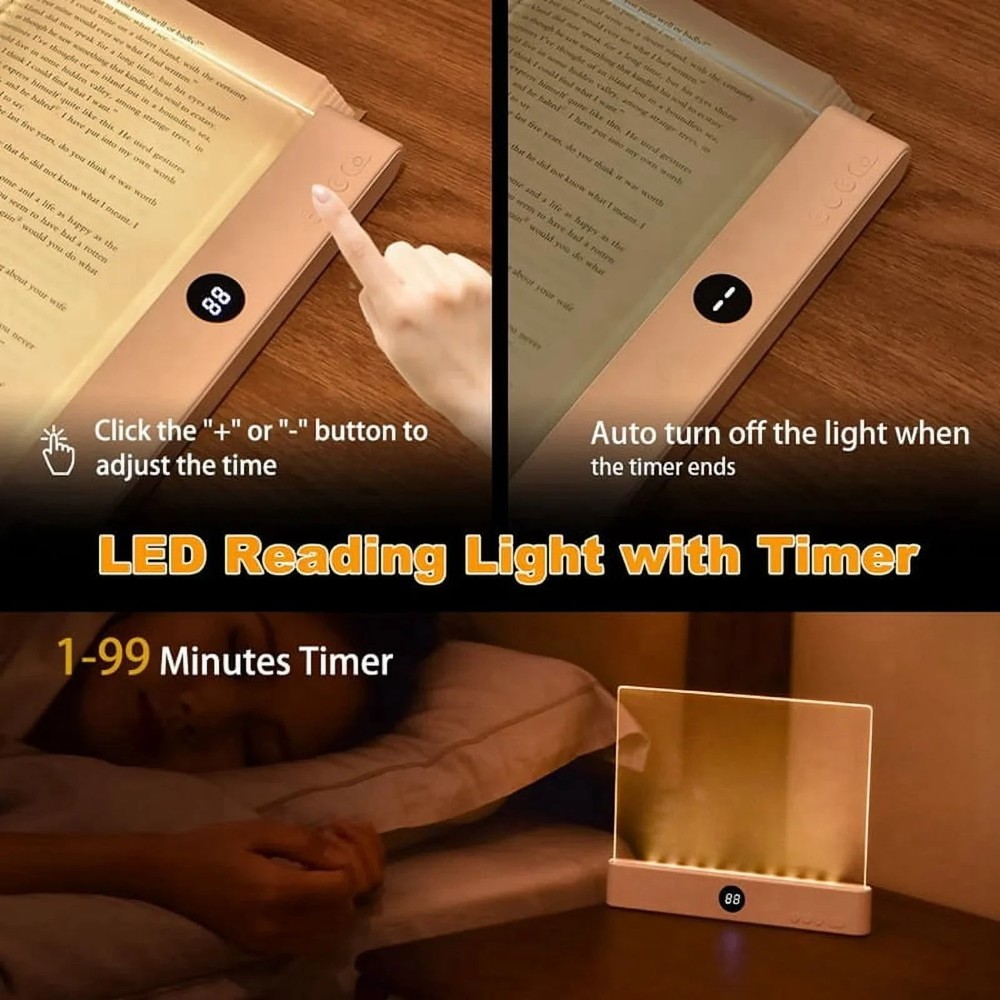 Book Light, Rechargeable Clear LED Flat Reading Light with 3 Colors Timer...
