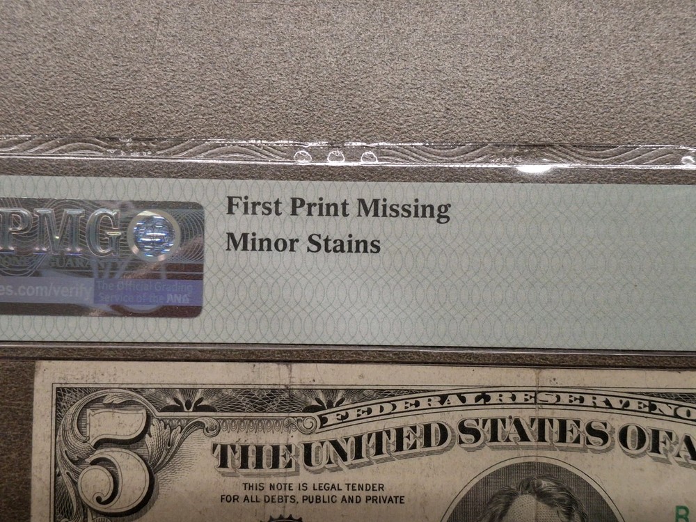 1985 $5 Fr#1978-B Missing Print Error PMG 30 Federal Reserve Note