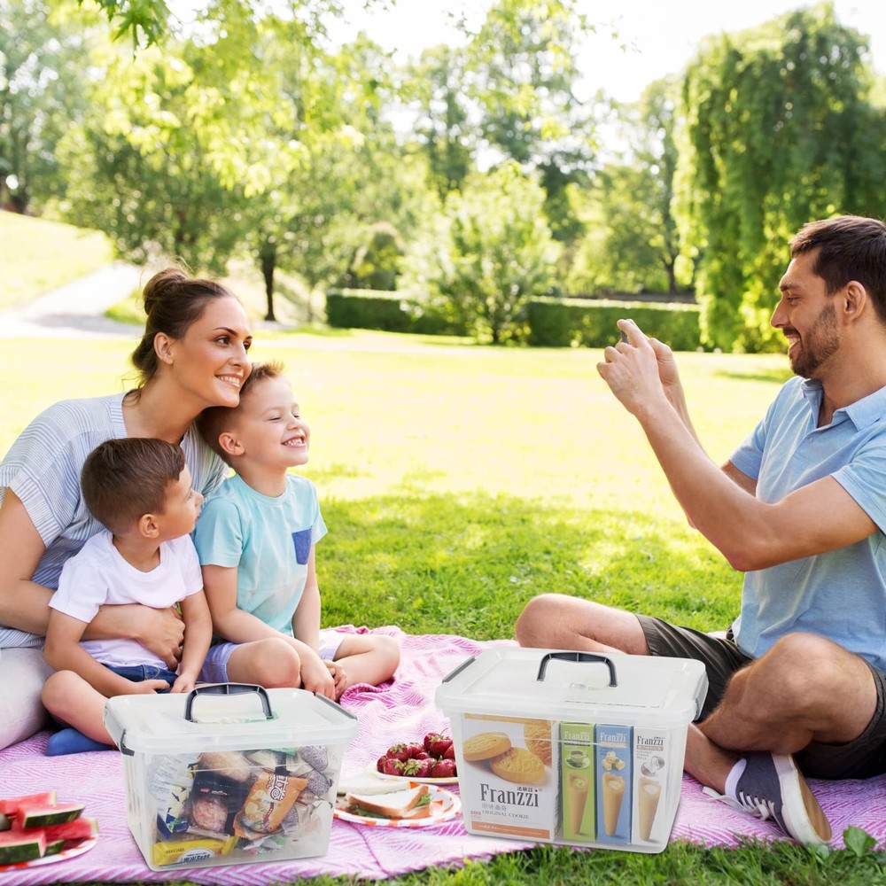 12 Quart & 6 Quart Latch Storage Box Bin with Handle, 2 Packs, Clear