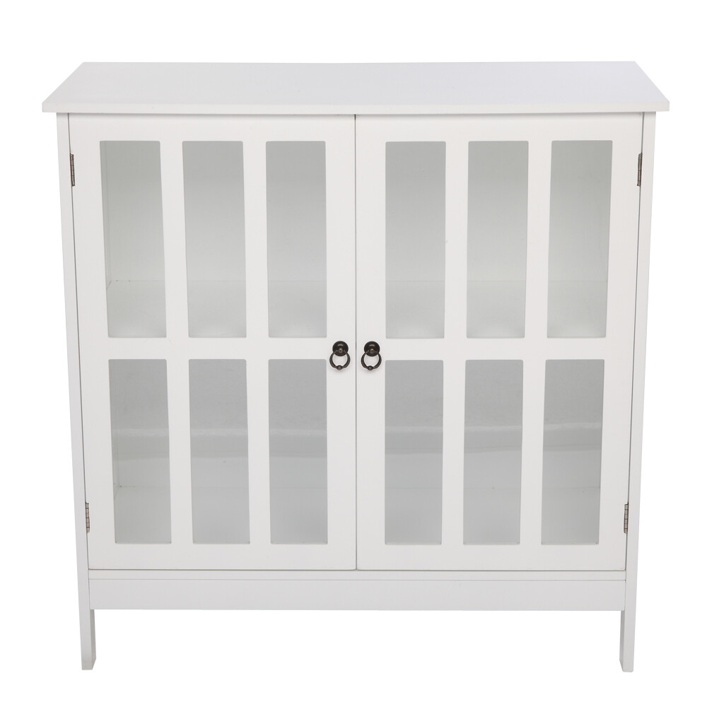 Buffet Cabinet Kitchen Sideboard Storage Transparent Double Door White Table