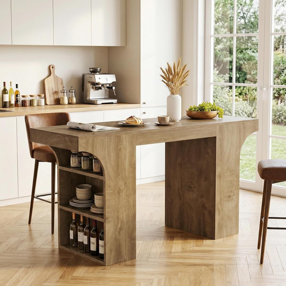 63'' Bar Table with Storage Shelves, 3-Tier Rectangular Counter Height Pub Table