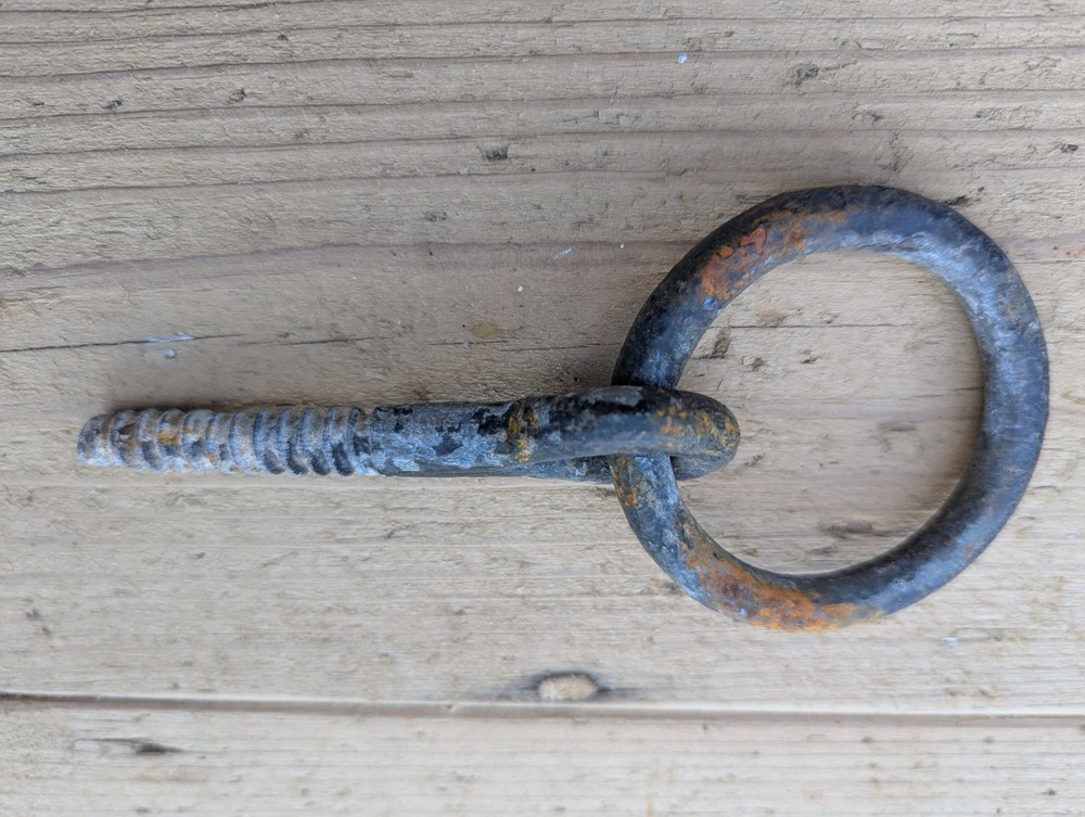 Vintage Iron Tethering Ring~Beam Hook~On Threaded Pin~Doorstop~