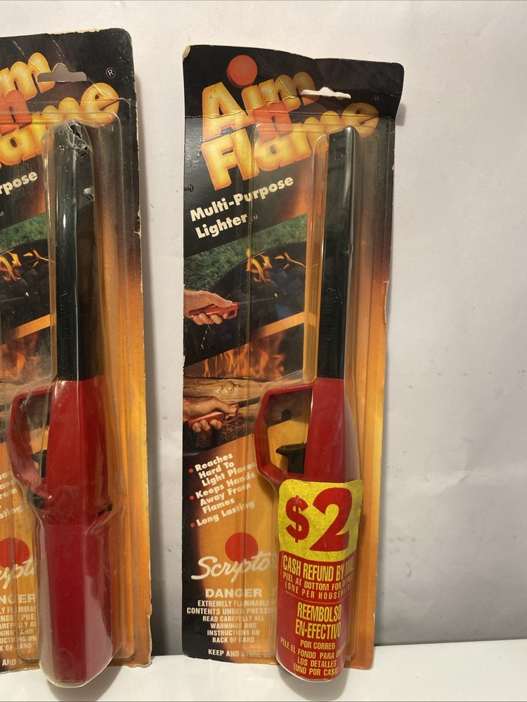 2X Vtg 1993 Scripto Red Plastic Portable Aim N Flame Multi Purpose Lighter Pair