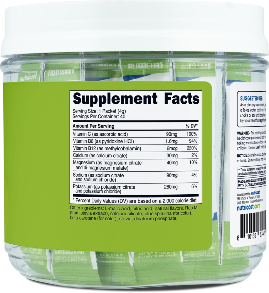 Nutricost Electrolytes Complex, Green Apple Flavored, 40 Stickpacks