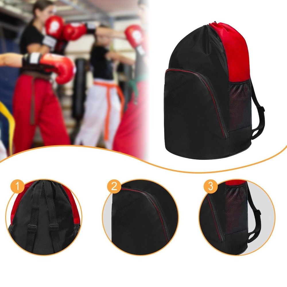 Taekwondo Backpack Drawstring Protective Gear Storage Bag with Mesh Pockets
