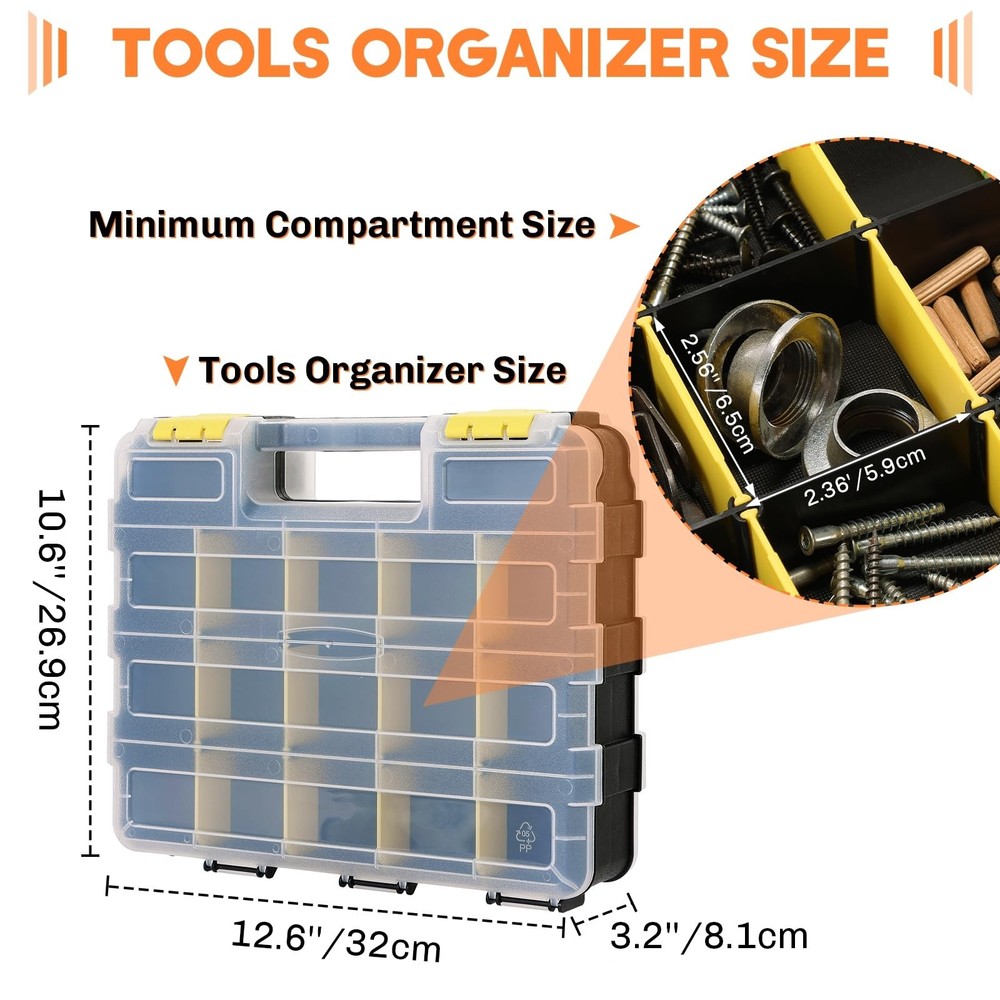 Small Parts Organizer | Storage Case Tools Box 34-Compartments Double Side Or...