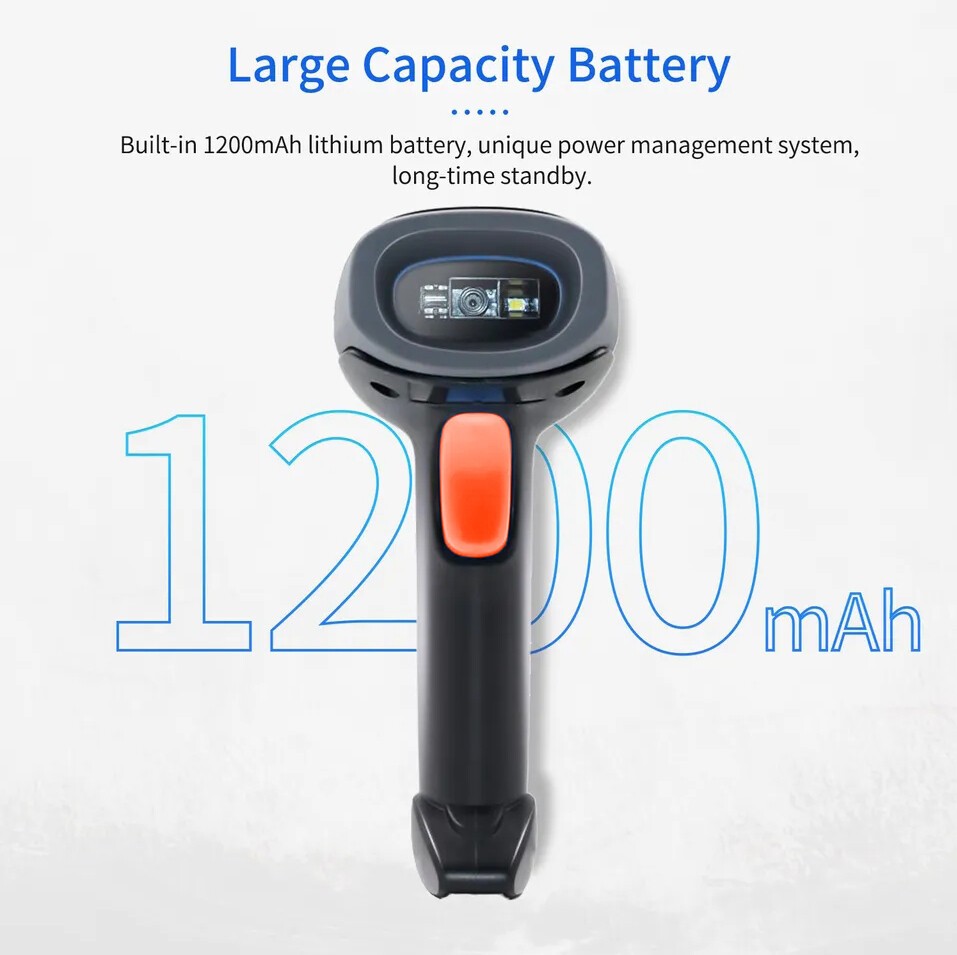 2.4Ghz Wireless Barcode Scanner Cordless 1D 2D Laser Barcode Reader USB Handheld