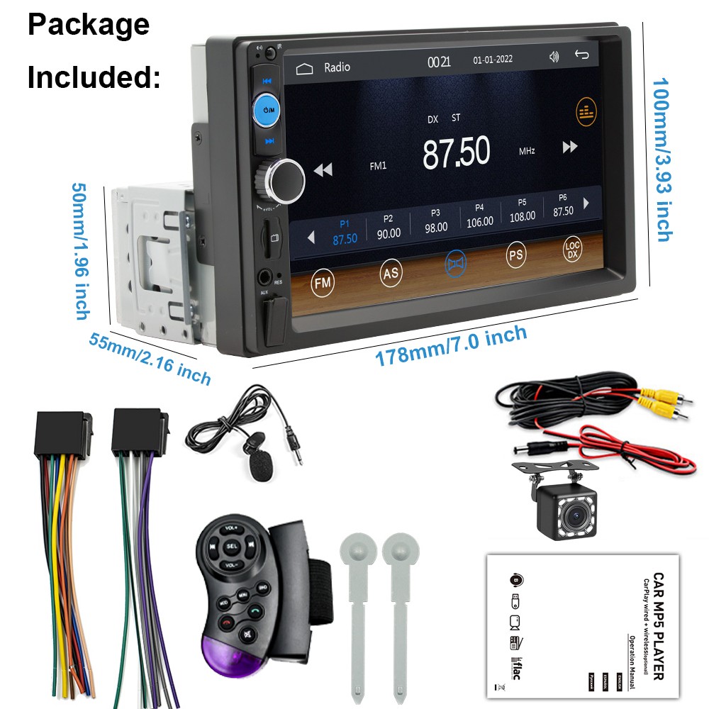 7" Single 1Din Touch Screen Stereo Bluetooth Radio Car Apple/Android Carplay GPS