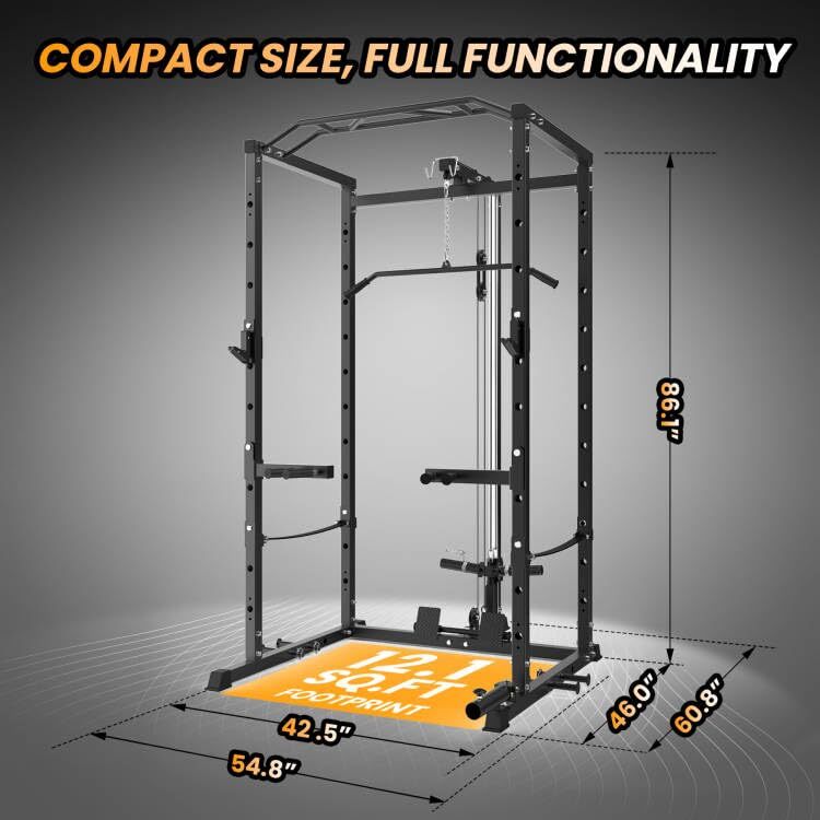 Power Cage ,Multi-Functional Power Rack w/Pulley System ,J-Hooks Dip Bar Workout
