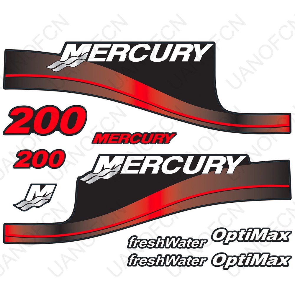 Mercury 200HP OptiMax freshWater Outboard Engine Red Decals Sticker Set