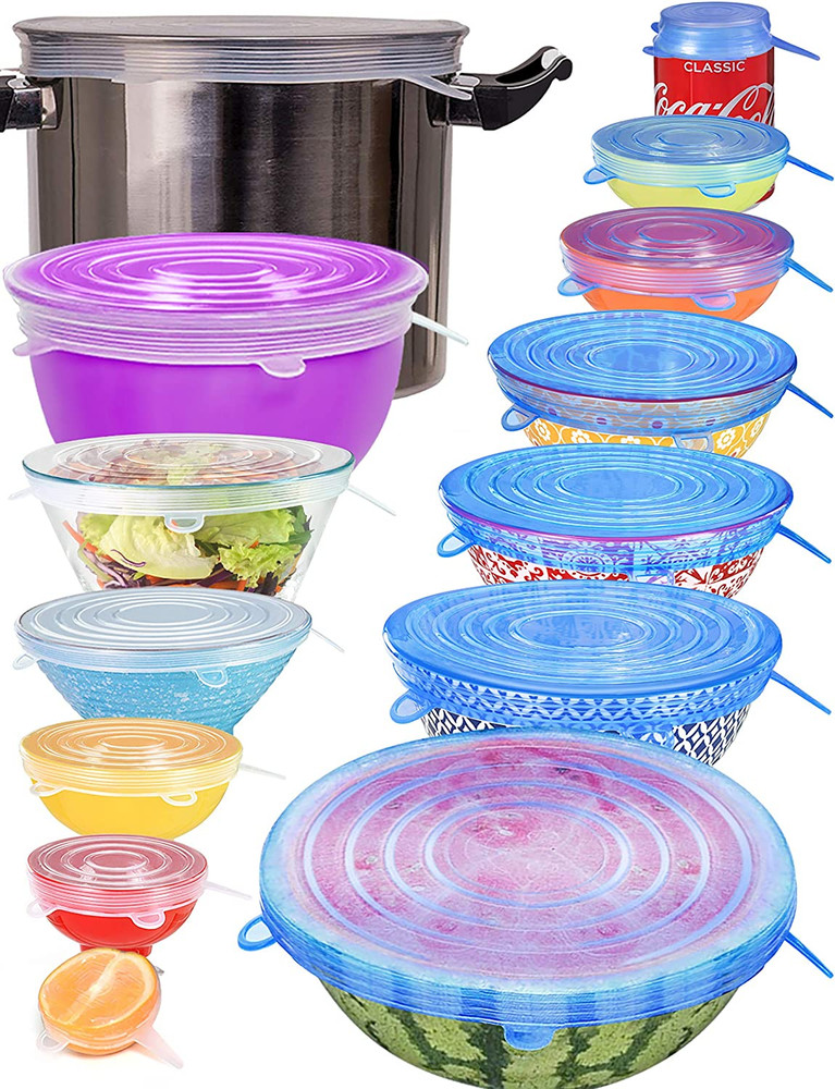 Silicone Stretch Lids 14 Pack Include 2Pcs Size up to 9.8'' Diameter,Reusable Du