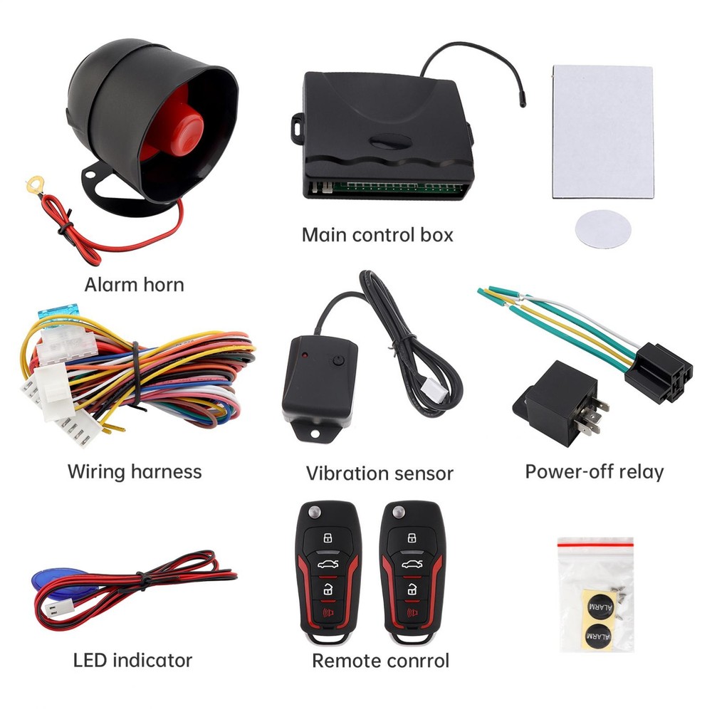 Universal 12V Car Alarm Keyless Entry System with Remote Control Siren Sensor