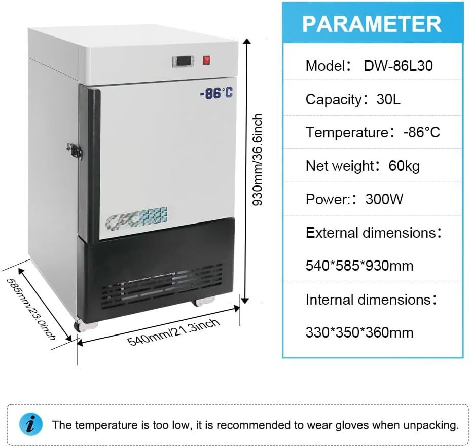 -86℃ 30L Ultra-Low Temperature Freezer Lab Sampls Storage Cryogenic Refrigerator