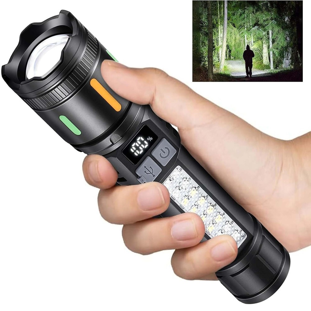 3000 Lumens LED Flashlight Rechargeable with 5 Modes Adjustable Head Portable
