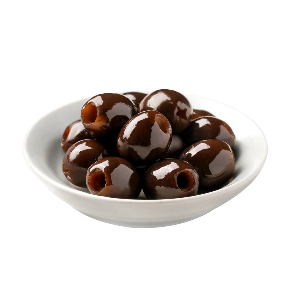 Ripe pitted black olives pantry staple