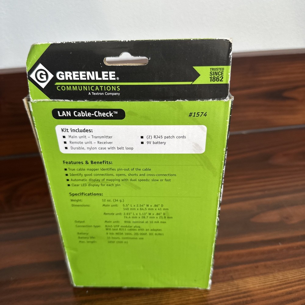 Greenlee #1574 LAN Cable Check for Testing UTP & Phone Patch Cables Kit