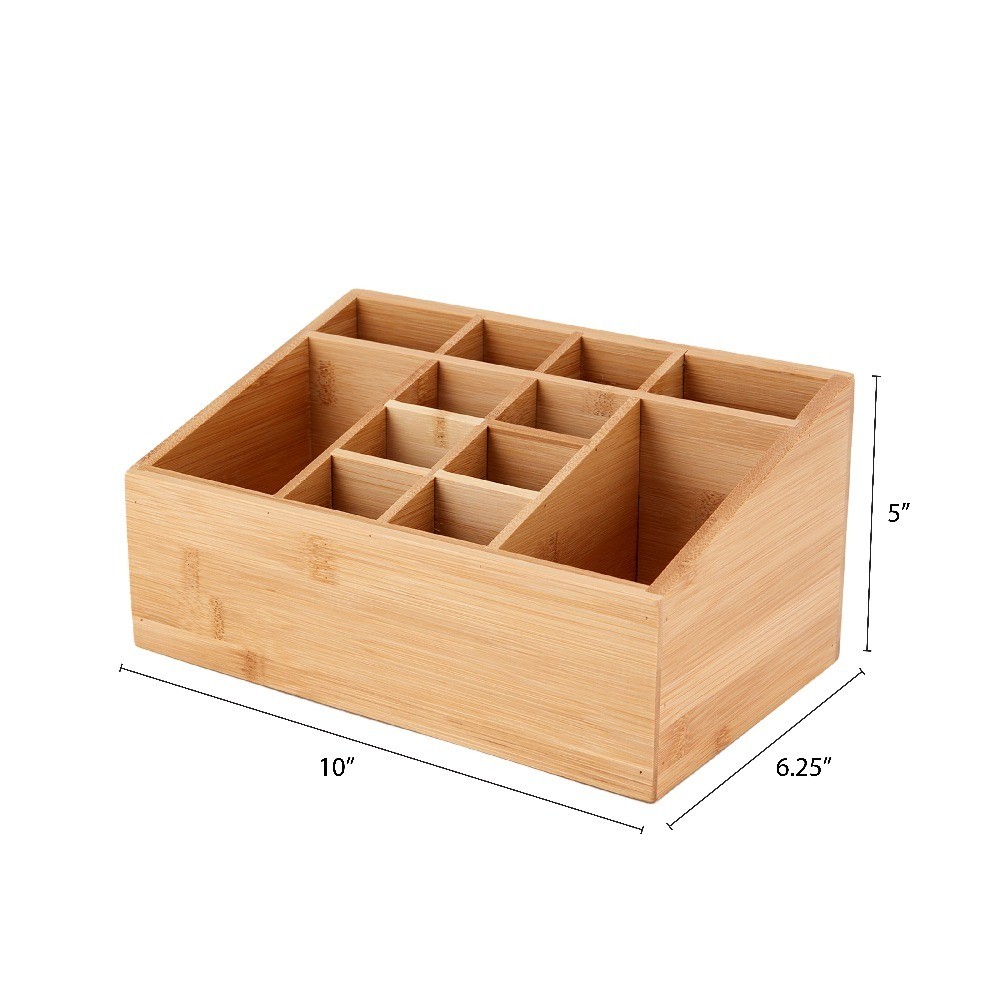 12-Compartment Bamboo Bathroom Organizer, Brown