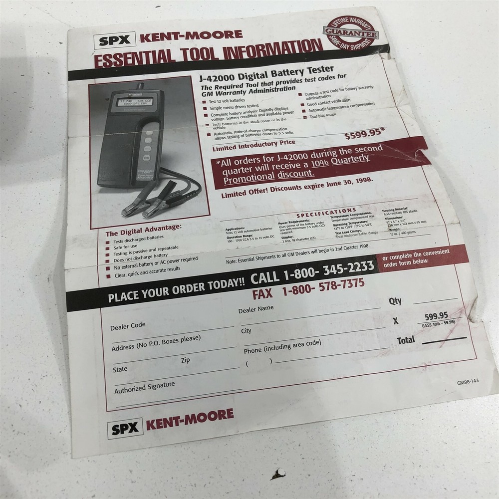 Kent-Moore J-42000 Digital Battery Tester Powersensor Micro410