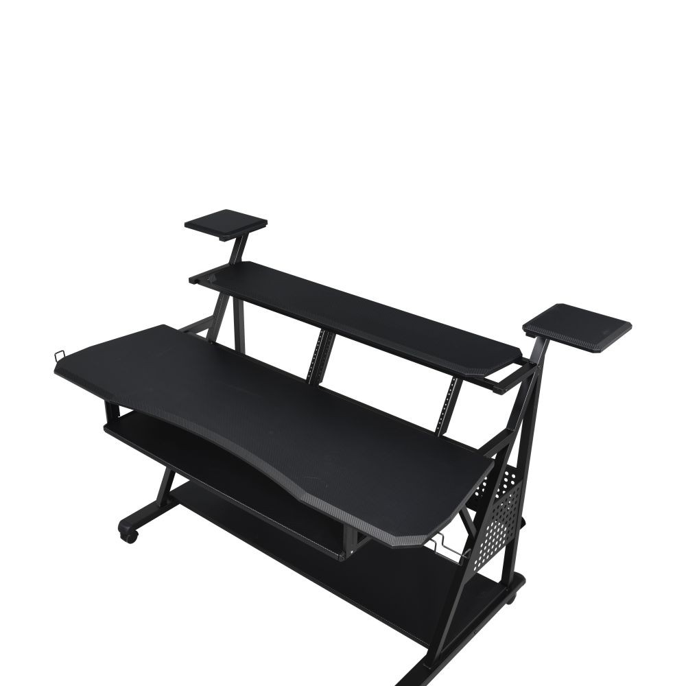 Audio Workstation Desk - Speaker Shelves & Cable Holes - Rectangular Design