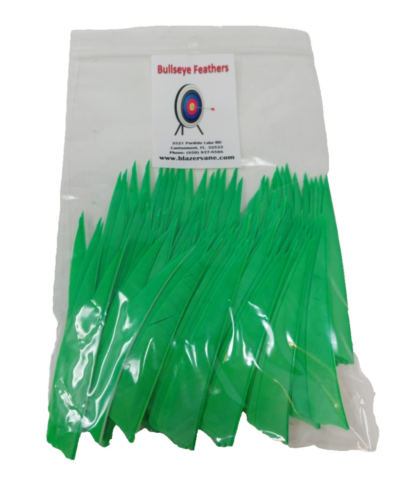 100pk Bullseye Archery Feathers 4" Right Wing: Shield Solid Hunter Green