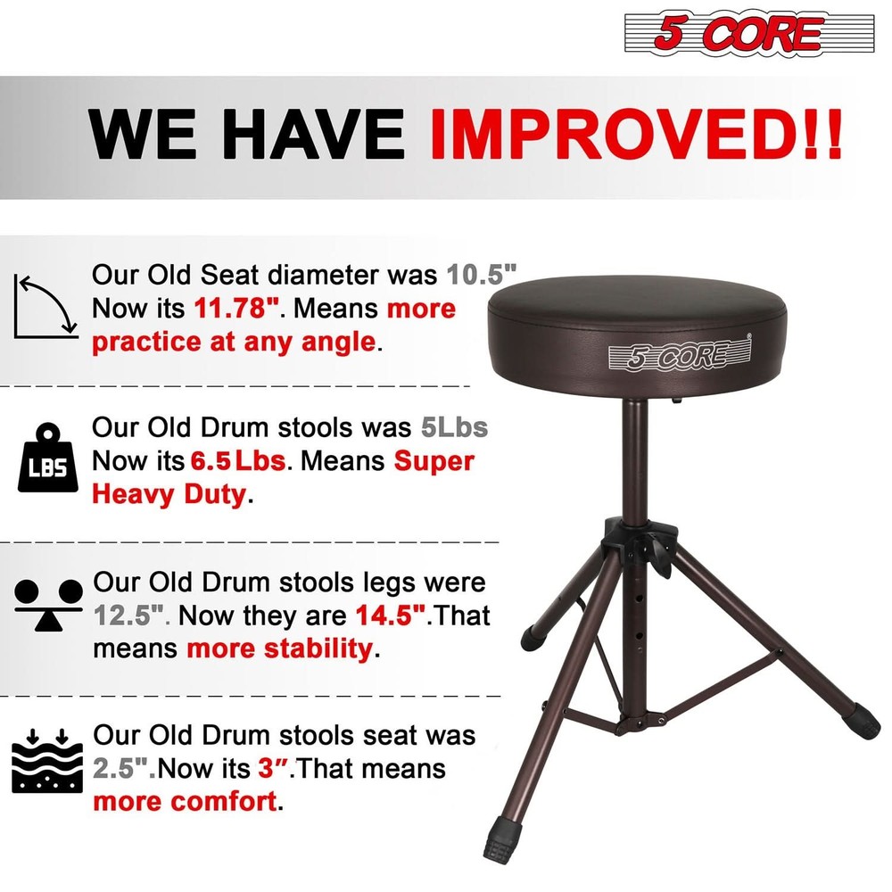 5 Core Drum Throne 3" Padded Comfortable 330Lb Capacity Drummer Stool Adjustable