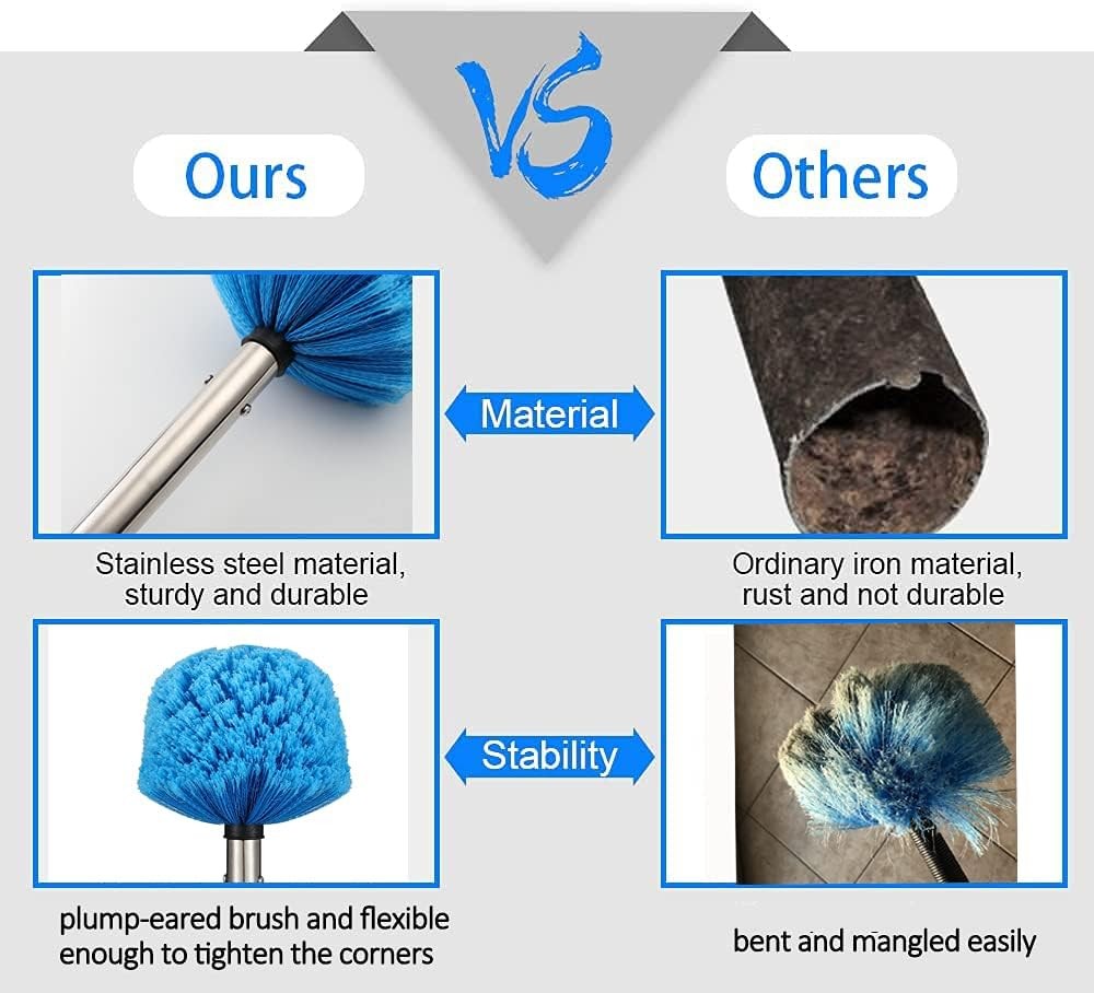 Duster, Cobweb Duster with Extension Pole, Medium Stiff Bristles Cobweb Duste...