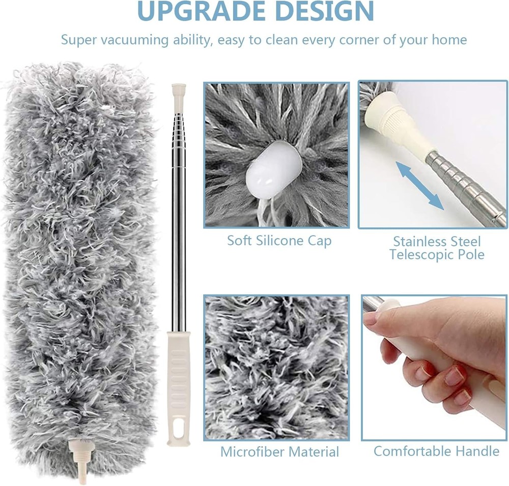 Versatile Bendable Microfiber Duster with 30-100'' Extension Pole for Home Use