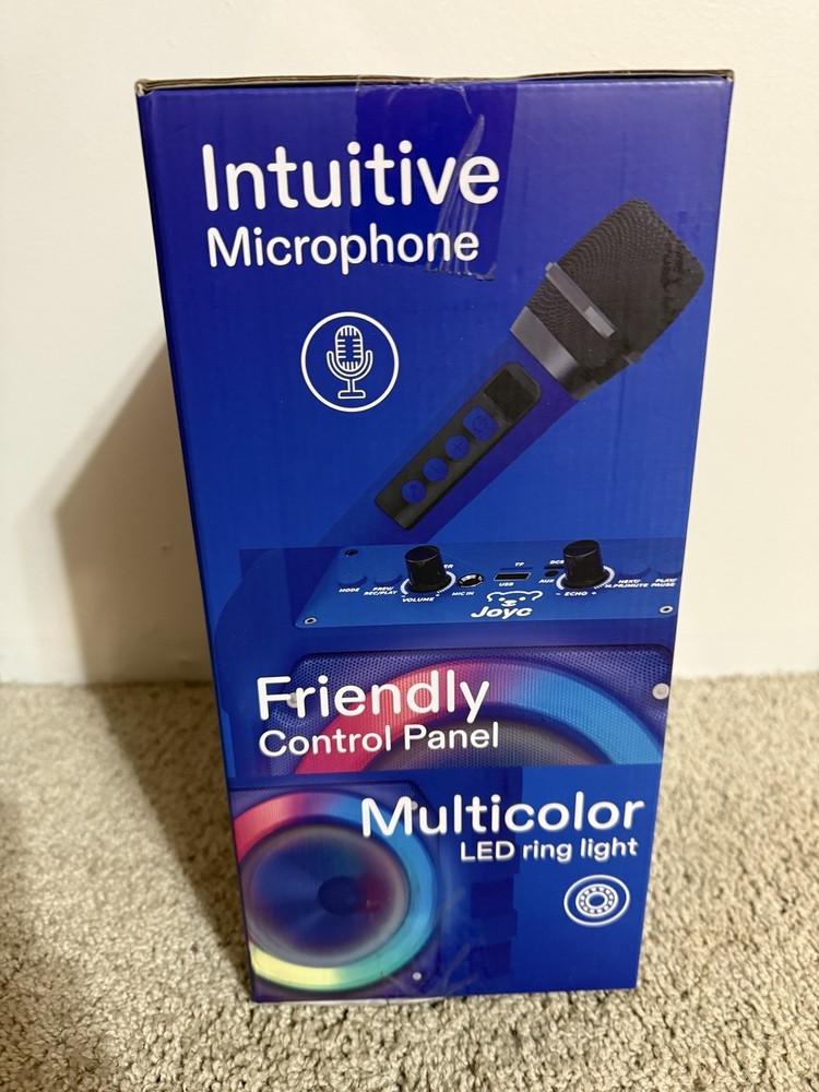 Joyc Karaoke Bluetooth Speaker with 2 Wireless Microphones & LED Ring Light Blue