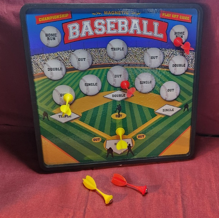 Reversible Dart Board - Tradition & Baseball Version - Includes 6 Magnetic Darts