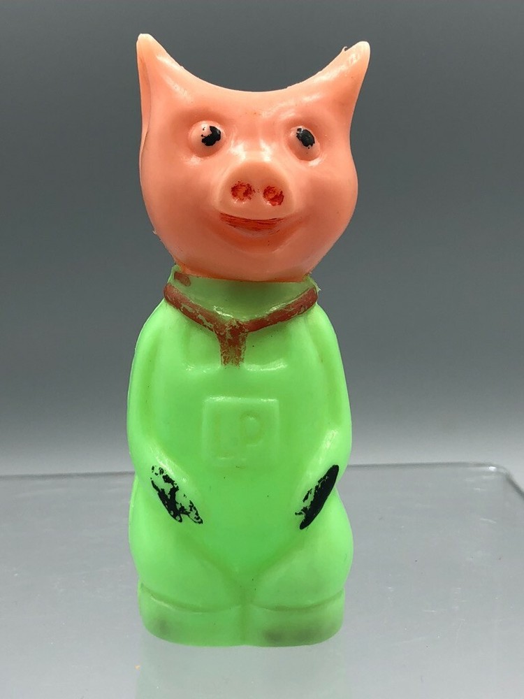 1974 Plastic PIG Overalls CANDY CONTAINER Vintage