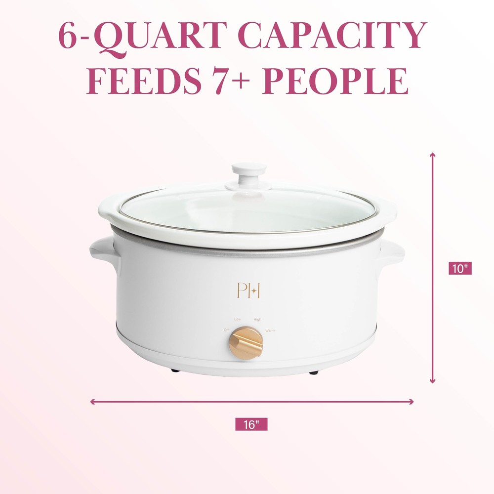 6-Quart Manual Slow Cooker, Features Three 6 Quarts, White