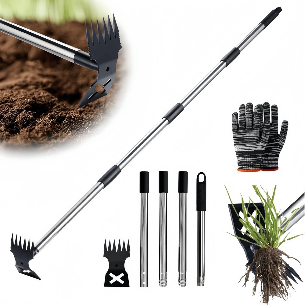 Weed Puller Tool with Long Handle，2 in1 Claw Weeder Remover Tool Steel Head W...