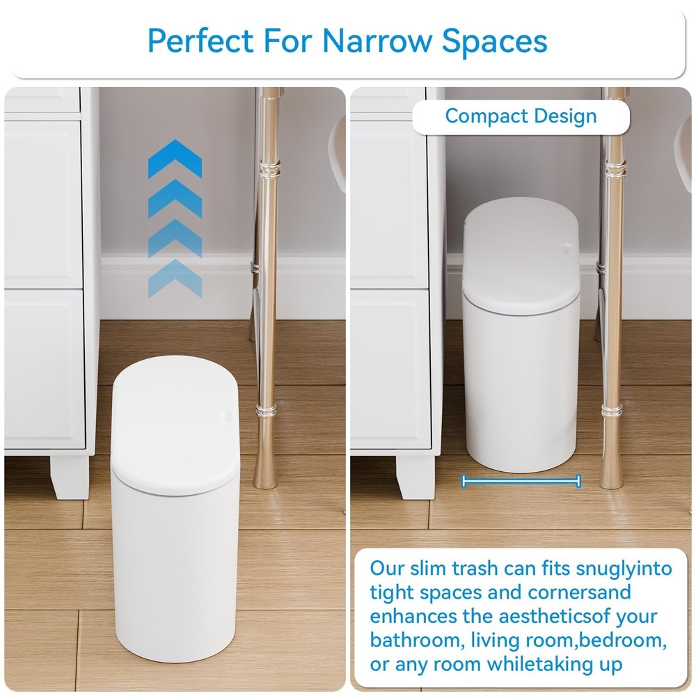 White 12 Liter Rectangular Plastic Small Garbage Can With Lid,2 Pack 3.17 Gal...
