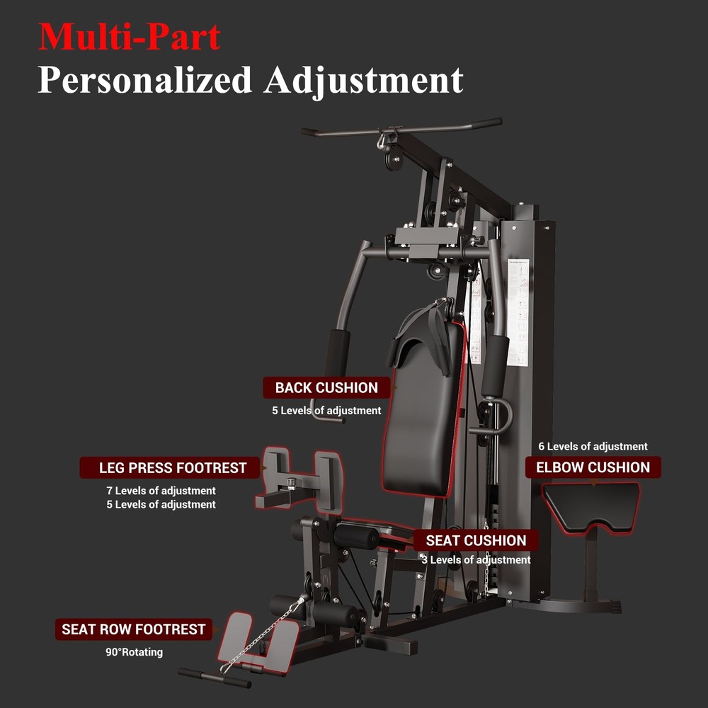 Adjustable Home Gym Station | 150lb Weight Stack, Multi-Position Seat & Backrest