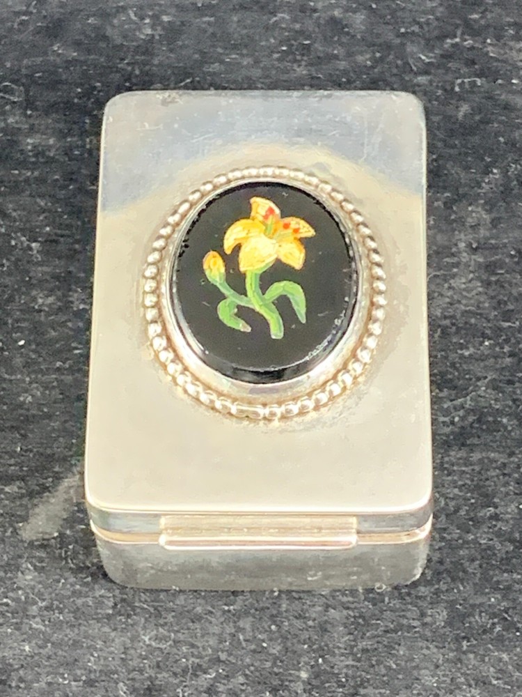 Vintage Sterling Silver & Pietra Dura 2" Rectangular Box - 70g