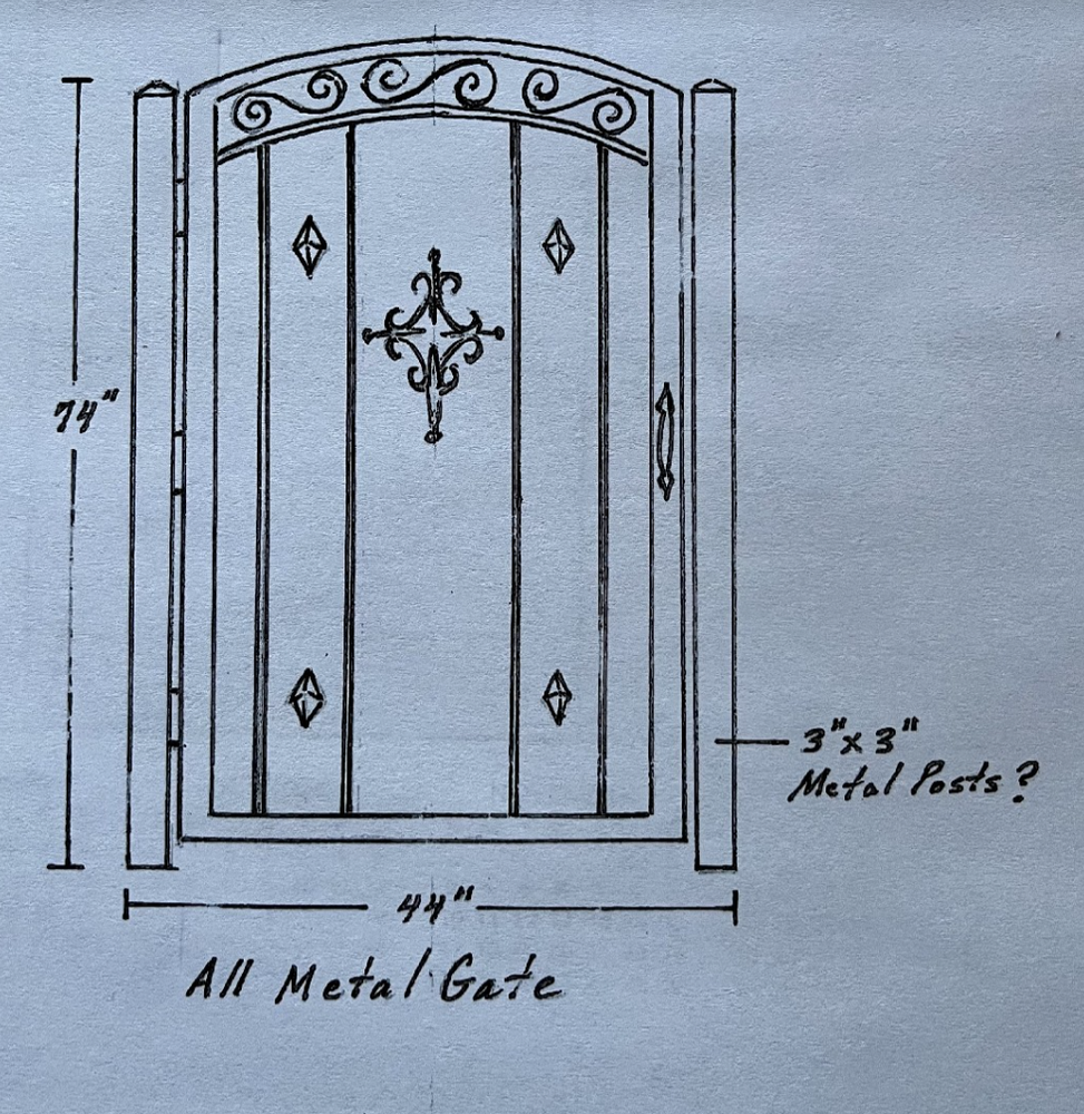 Solid wrought iron pedestrian gate w/side jambs speakeasy custom Your Size