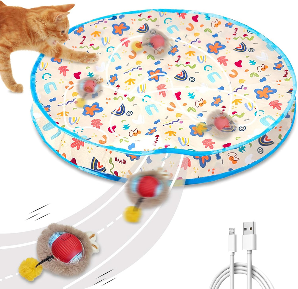Interactive Cat Toys, Fast Rolling Ball in Play Mat, Automatic Motion Activated