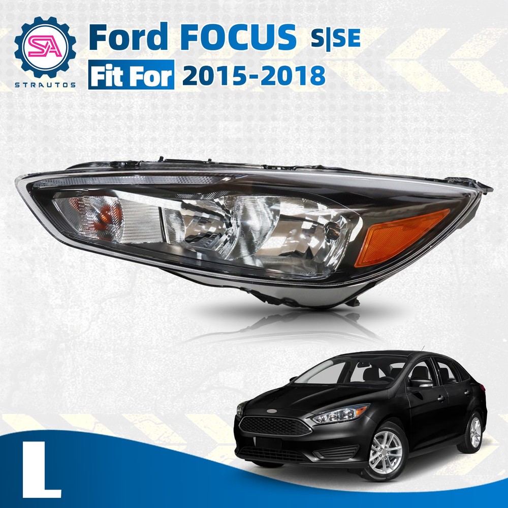 Halogen Headlight For 2015-2018 Ford Focus Black Bezel w/ Bulbs Driver Left Side