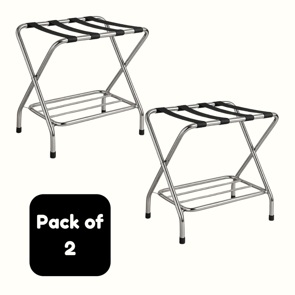 USTECH - Double-Tier Luggage Rack–Foldable with Lower Shelf
