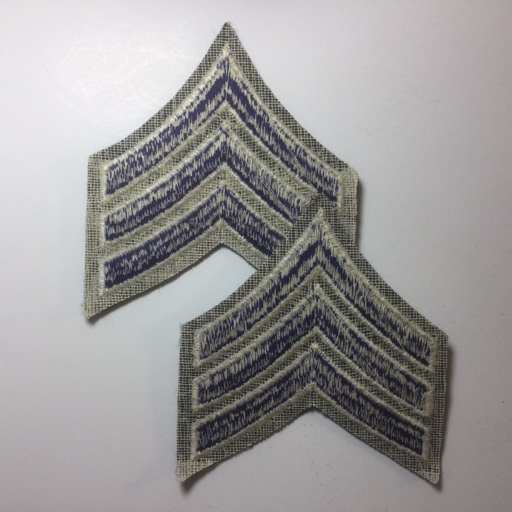 (2) Sergeant Chevron Patch police 3 stripe White & Royal on BLACK FELT