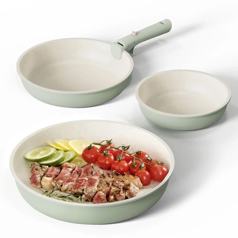 4Pc Nonstick Cookware Set Detachable Handle Pots Pans Stackable OvenSafe Kitchen